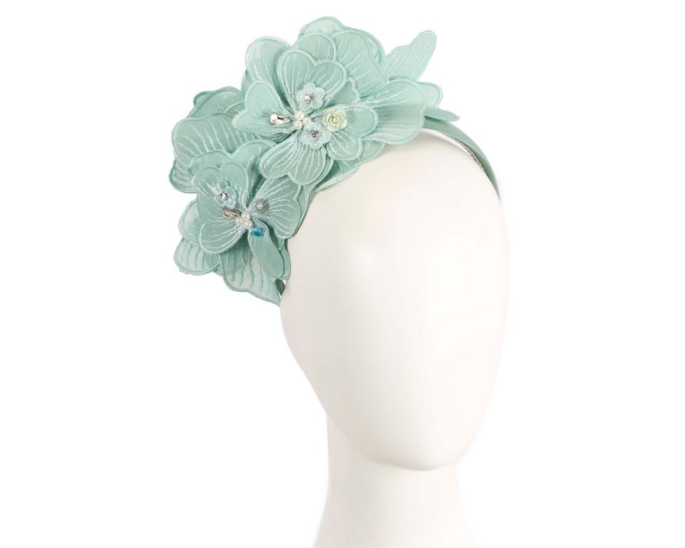 Mint green lace flower fasinator - Hats From OZ