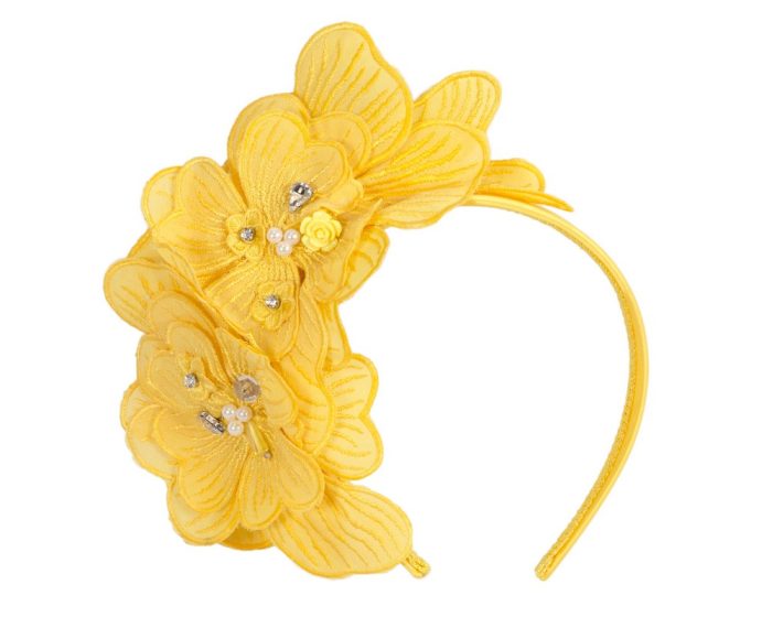 Yellow lace flower fasinator - Hats From OZ