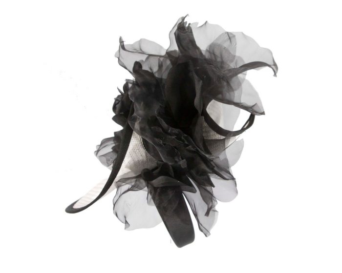 Exclusive white & black fascinator with flower by Fillies Collection - Hats From OZ