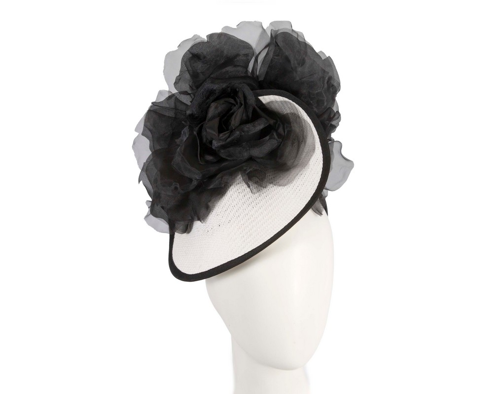 Exclusive white & black fascinator with flower by Fillies Collection - Hats From OZ