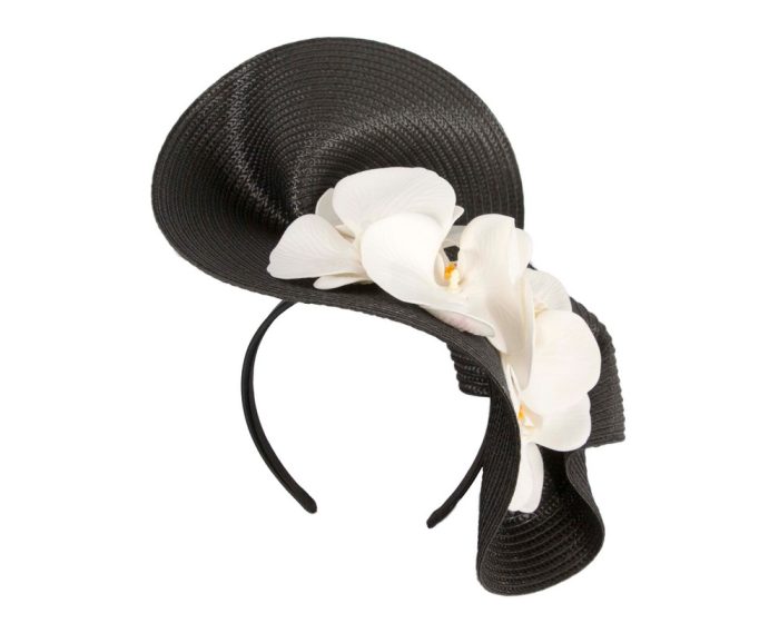 Large black & white fascinator with orchids by Fillies Collection - Hats From OZ