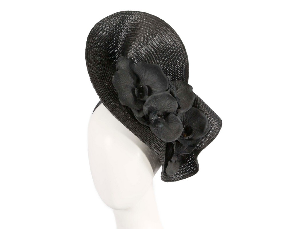 Large black fascinator with orchids by Fillies Collection - Hats From OZ