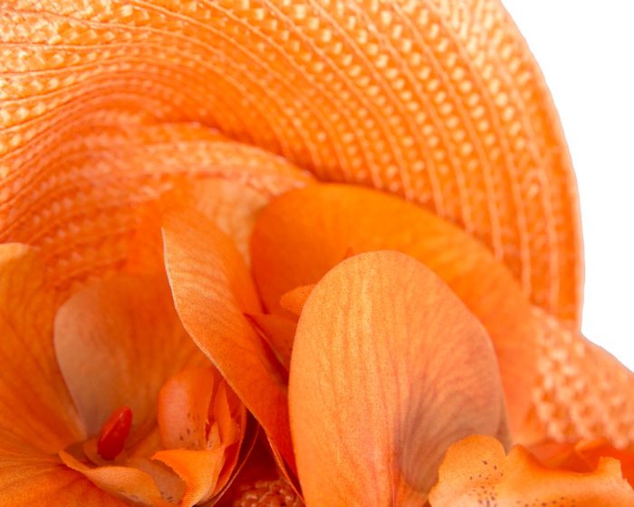 Large orange fascinator with orchids by Fillies Collection - Hats From OZ