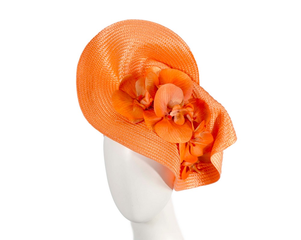 Large orange fascinator with orchids by Fillies Collection - Hats From OZ