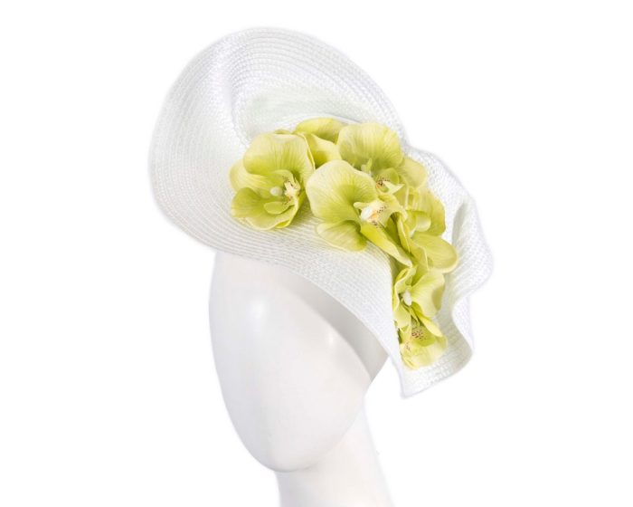 Large white & lime fascinator with orchids by Fillies Collection - Hats From OZ