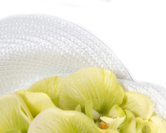 Large white & lime fascinator with orchids by Fillies Collection - Hats From OZ