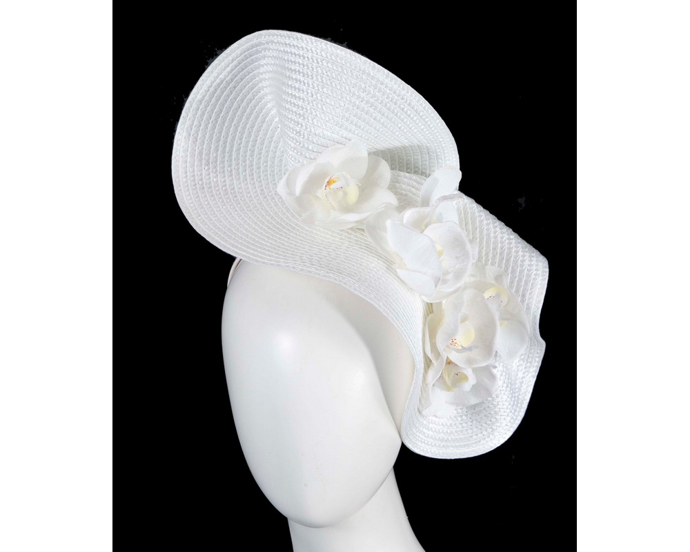 Large white fascinator with orchids by Fillies Collection - Hats From OZ