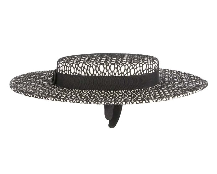 White & Black lace covered boater hat by Max Alexander - Hats From OZ